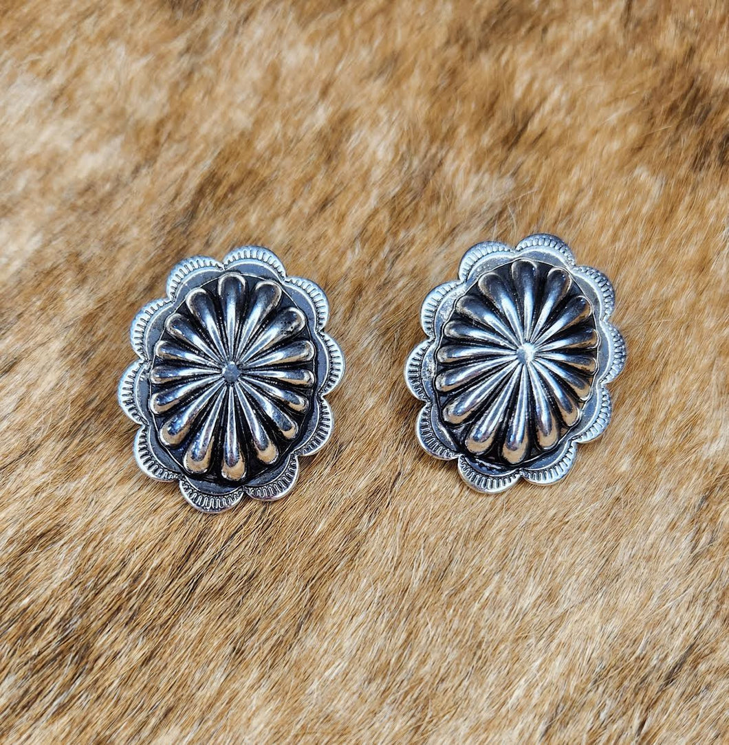 OVAL SILVER CONCHO WESTERN EARRINGS