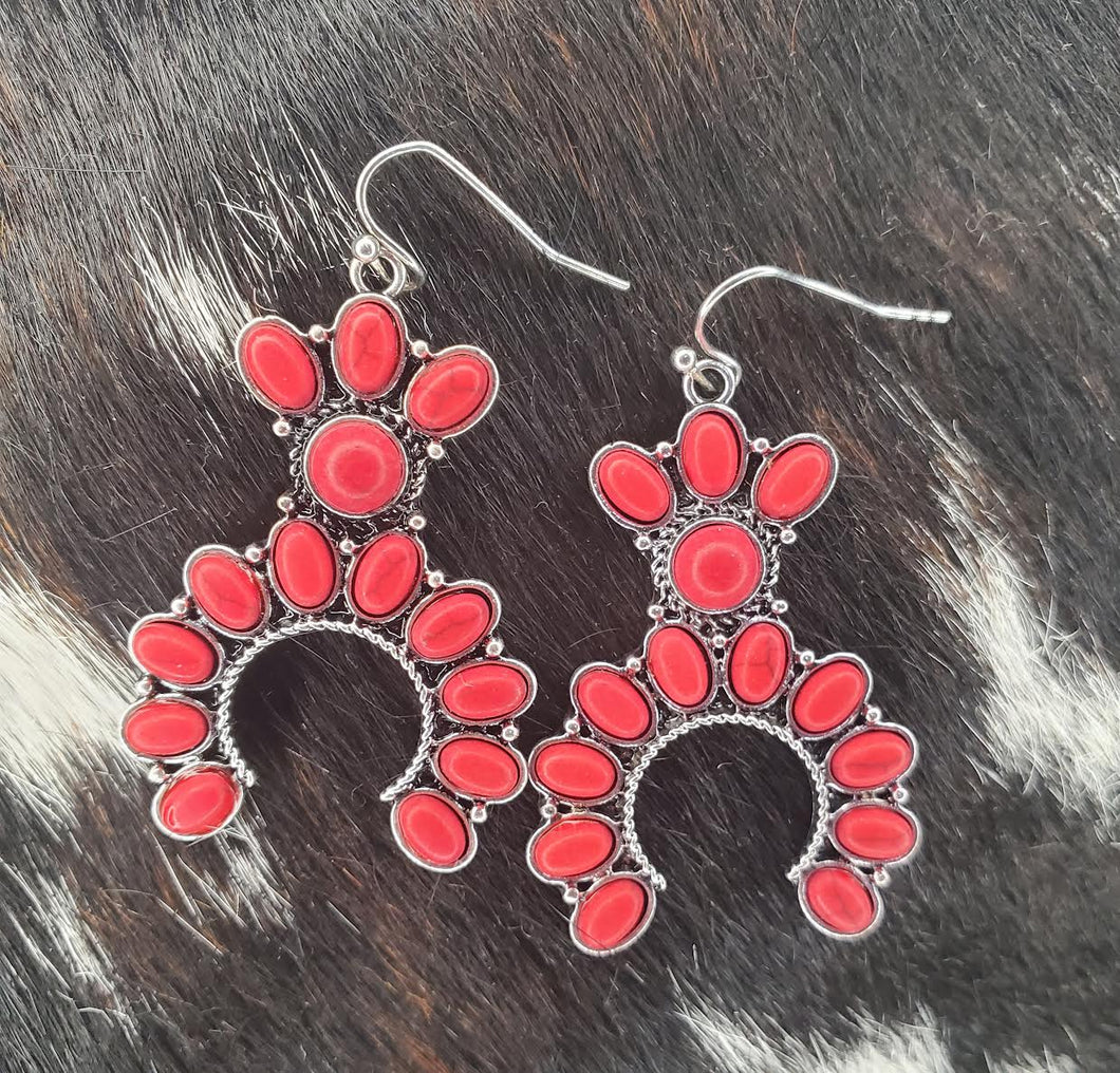 RED SQUASH BLOSSOM EAR RINGS