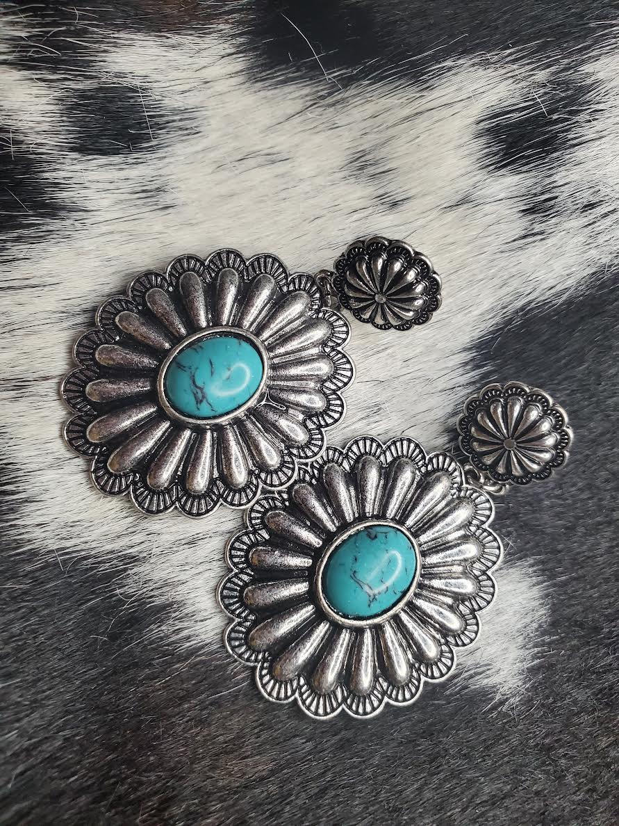 Western Turquoise Stone Concho Earrings