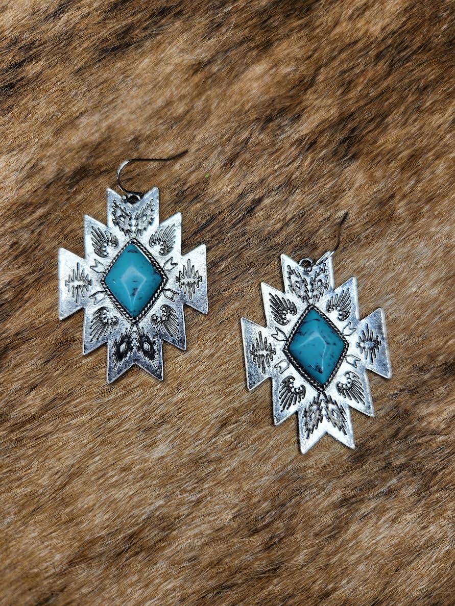 Western Aztec Semi Stone Earrings