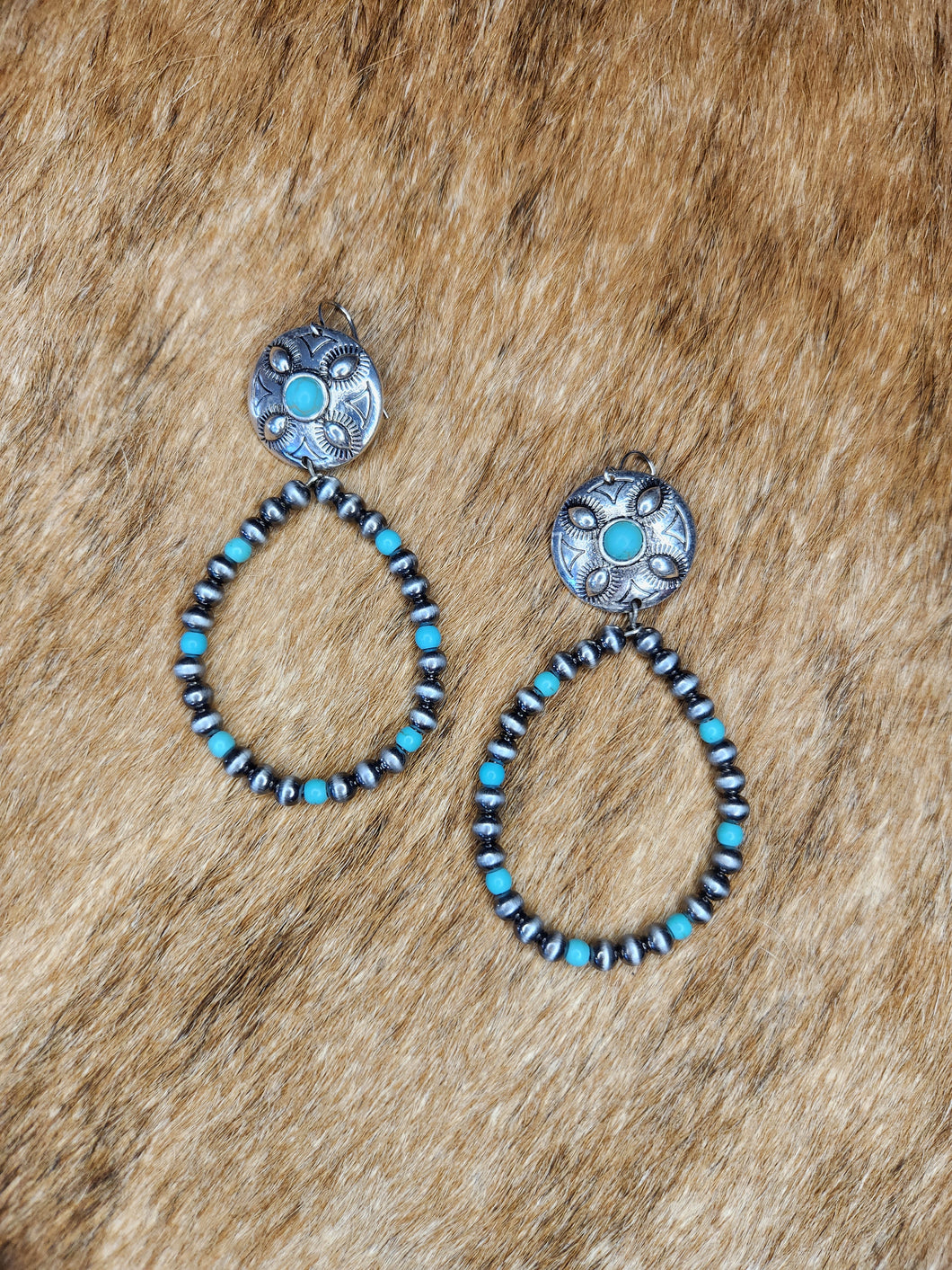 NAVAJO PEARL BEAD TEARDROP EARRINGS