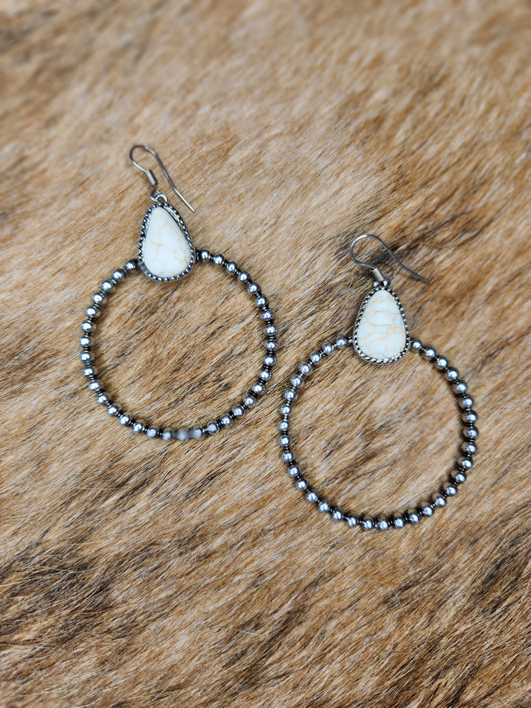 White Triangle Semi Stone Hoop Earrings