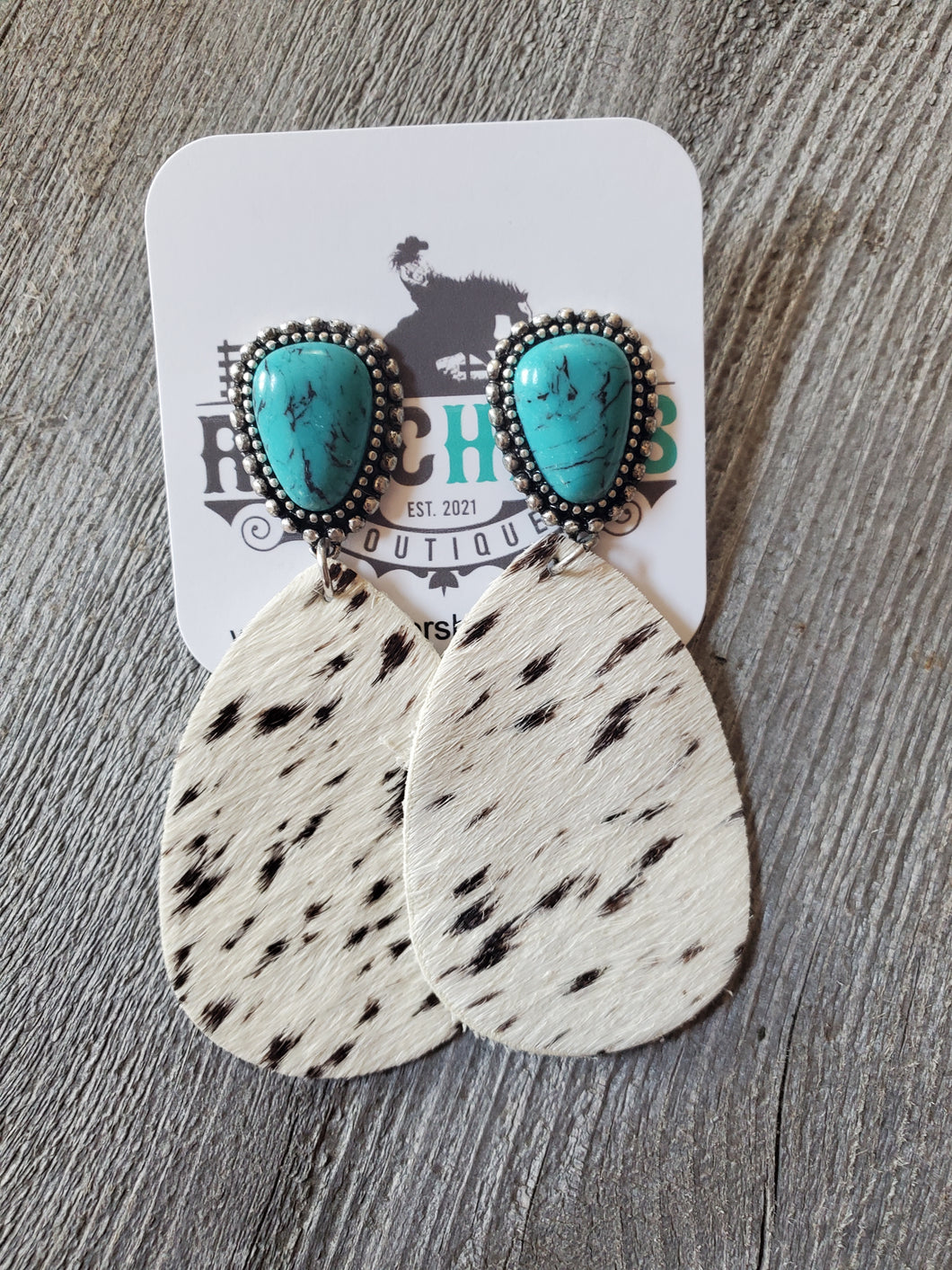 Genuine Leather Cow Print Teardrop Earrings