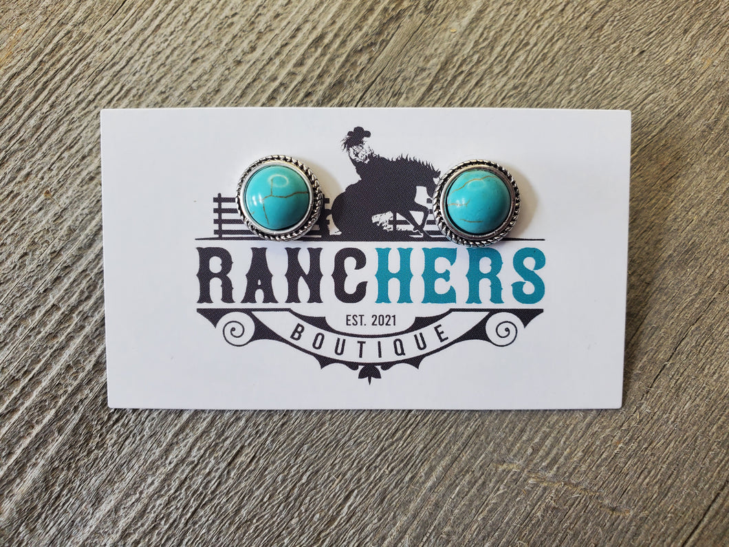 Western Turquoise Stone Stud Earrings