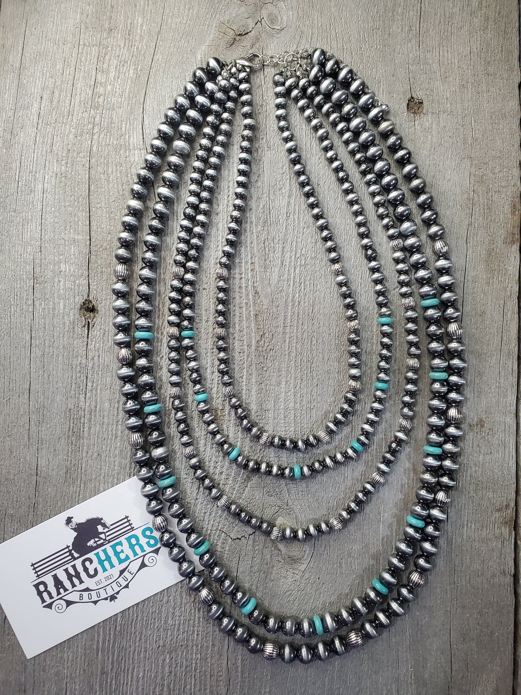 Navajo Pearl and Turquoise  Bead five Layered 24