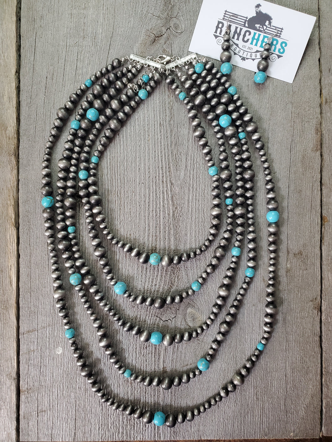 Navajo Pearl Bead & Turquoise Layered Necklace Set