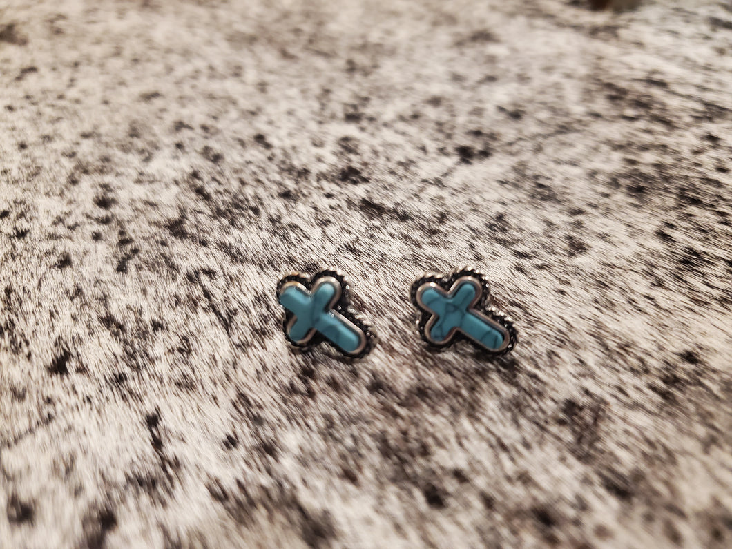 WESTERN TURQUOISE CROSS STUD EARRINGS