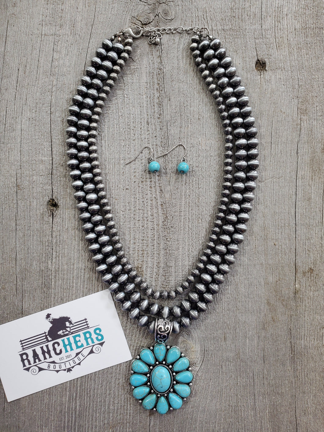 Turquoise Concho Pendant Necklace Set