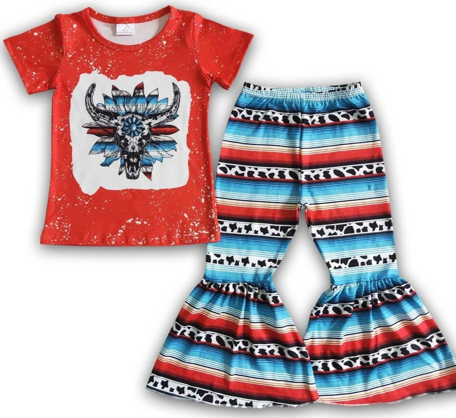 Red cow shirt serape  bell bottom set