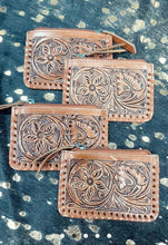 Load image into Gallery viewer, Tooled Cowhide Coin Pouch
